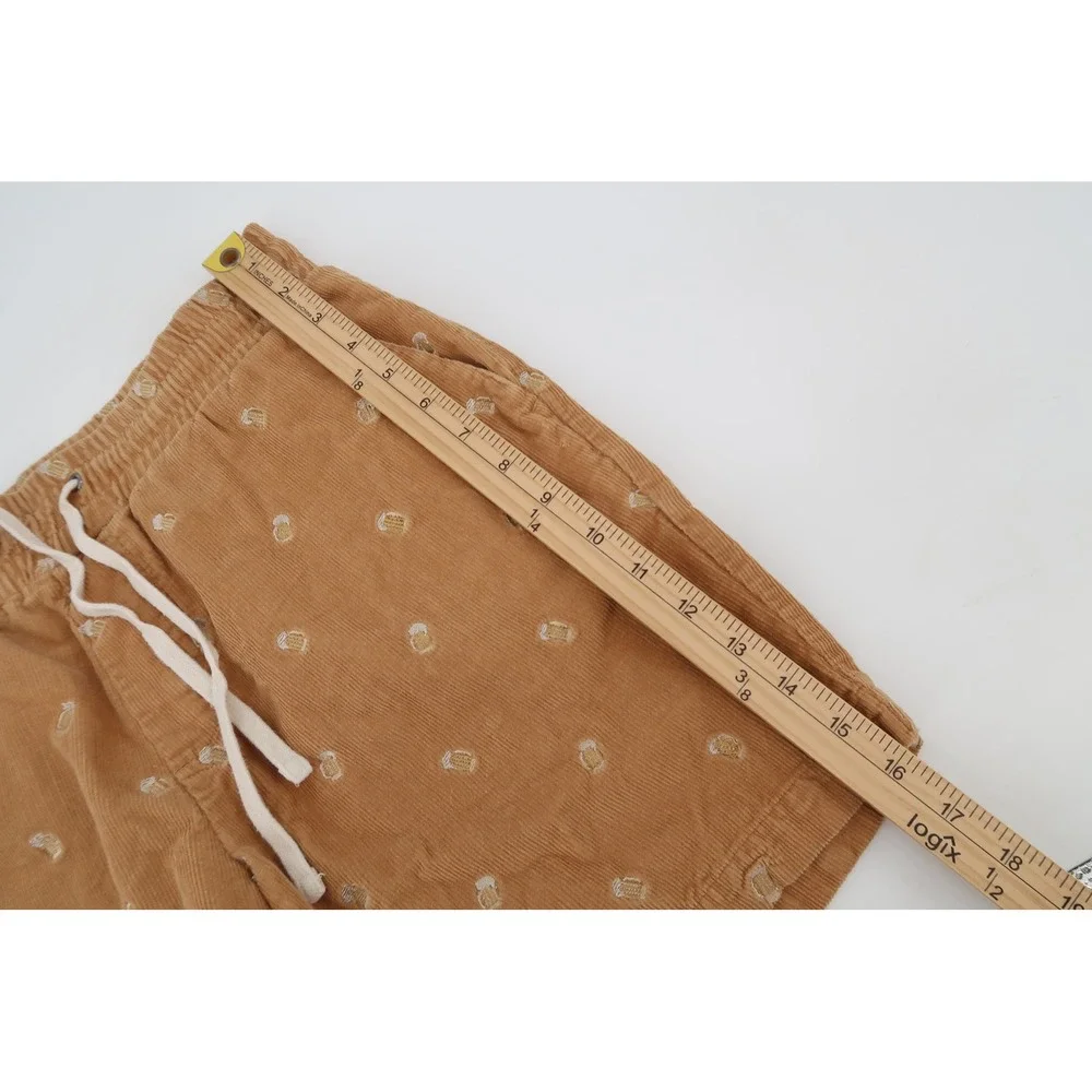 Criquet Corduroy Shorts Mens Small Tan Embroidered Beer Mugs Elastic Waist